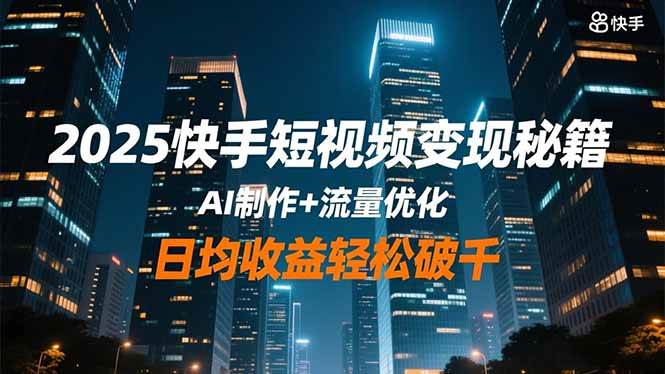 2025快手短视频变现秘籍，AI制作+流量优化，日均收益轻松破千|云雀资源分享
