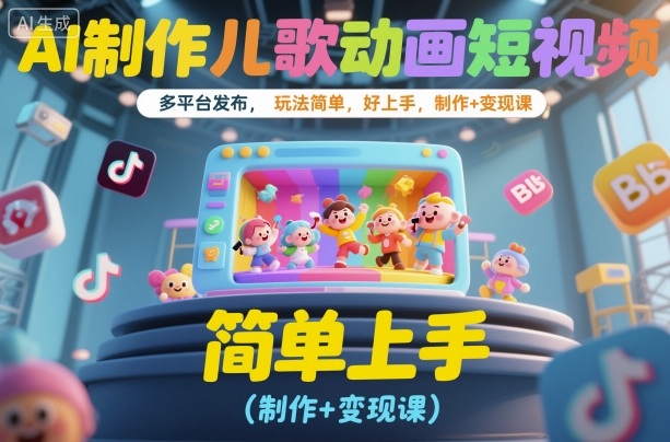 AI制作儿歌动画短视频,多平台发布,玩法简单,好上手,制作+变现课|云雀资源分享