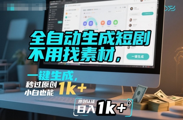 全自动生成短剧，不用找素材，不用剪辑，一键生成，秒过原创，小白也能轻松日入1k+【揭秘】|云雀资源分享