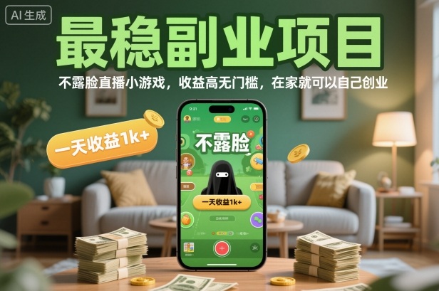 最稳副业项目，不露脸直播小游戏，收益高无门槛，一天收益1k+，在家就可以自己创业【揭秘】|云雀资源分享