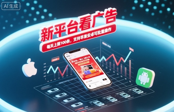 新平台看广告，养好机一条0.3到5米，每天上限100条，支持苹果安卓可批量操作|云雀资源分享