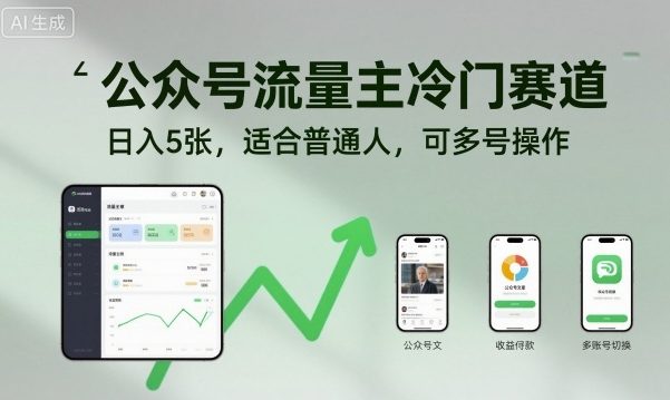 公众号流量主冷门赛道，日入5张，适合普通人，可多号操作|云雀资源分享