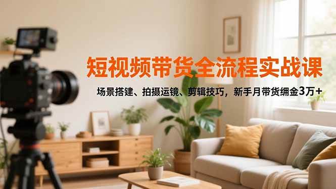 短视频带货全流程实战课,场景搭建、拍摄运镜、剪辑技巧,新手月带货佣金3万+|云雀资源分享