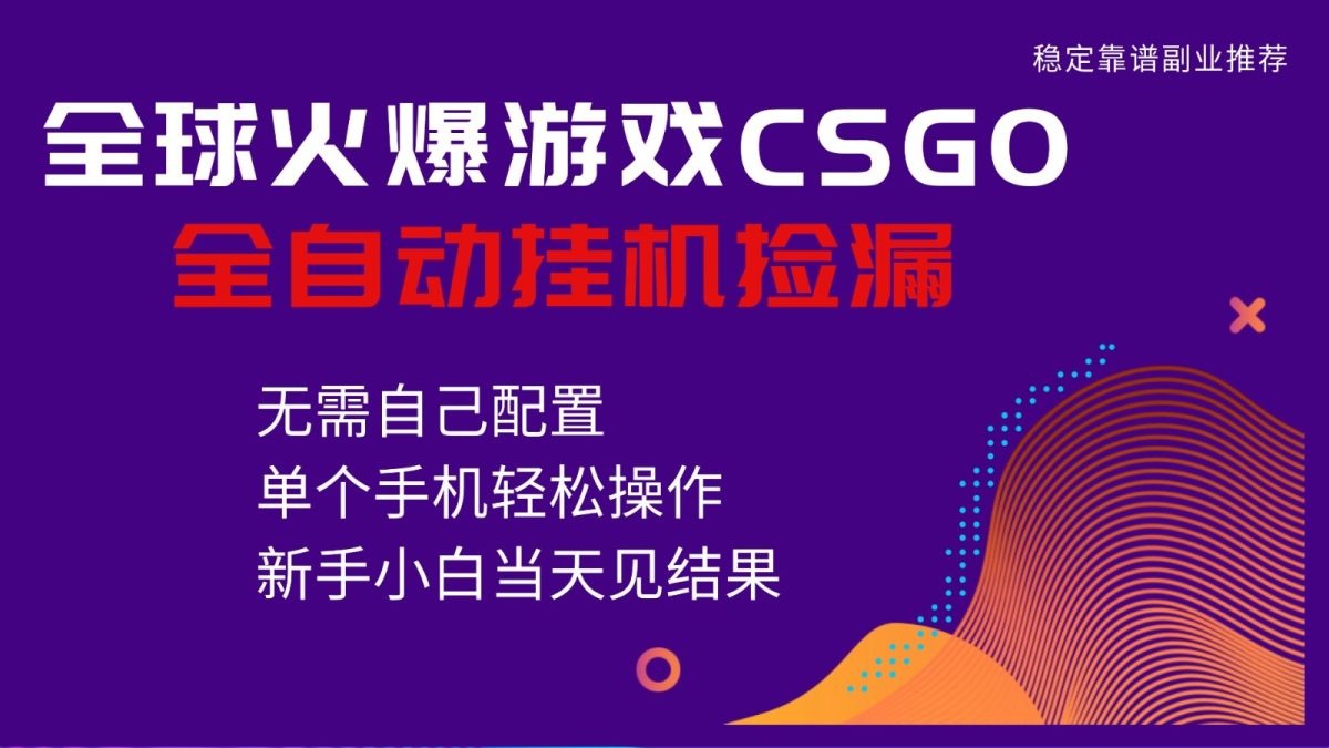 火爆游戏CSGO全自动捡漏，独家最新玩法，单个手机可操作，新手小白日入500+|云雀资源分享