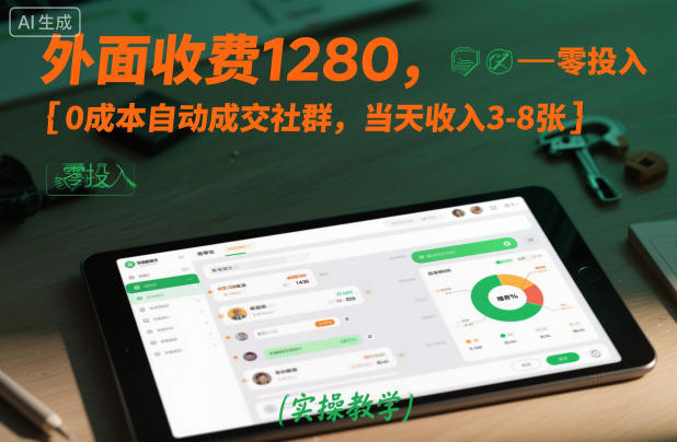 外面收费1280，0成本自动成交社群，当天收入3-8张【实操教学】|云雀资源分享