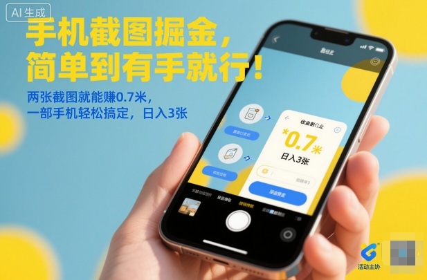 手机截图掘金，简单到有手就行！两张截图就能賺0.7米，一部手机轻松搞定，日入3张【揭秘】|云雀资源分享