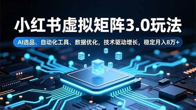 小红书虚拟矩阵3.0玩法,AI选品、自动化工具、数据优化,技术驱动增长,稳定月入8万+|云雀资源分享