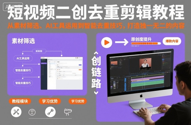 短视频二创去重剪辑教程，从素材筛选、AI工具运用到智能去重技巧，打造独一无二的内容|云雀资源分享