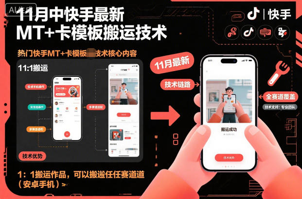 11月中快手最新MT+卡模板搬运技术，1：1搬运作品，可以搬运任何赛道（安卓手机）|云雀资源分享