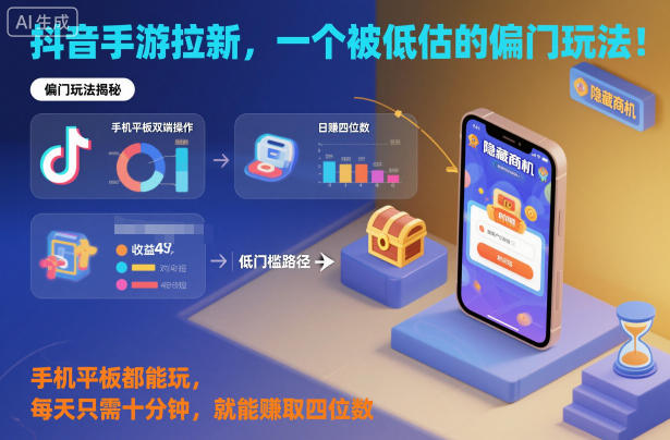 抖音手游拉新，一个被低估的偏门玩法！手机平板都能玩，每天只需十分钟，就能賺取四位数【揭秘】|云雀资源分享