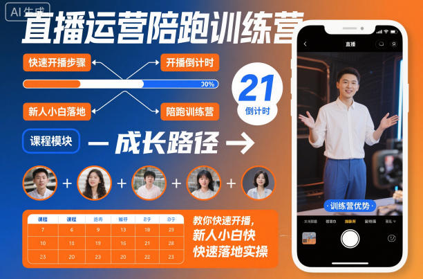 直播运营陪跑训练营，教你快速开播，新人小白快速落地实操|云雀资源分享