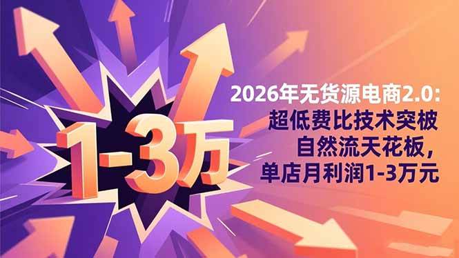 图片[1]-2026年无货源电商2.0：超低费比技术突破自然流天花板，单店月利润1-3万元