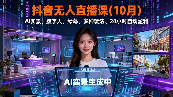 图片[1]-抖音无人直播课(10月)，AI实景、数字人、绿幕、多种玩法、24小时自动盈利