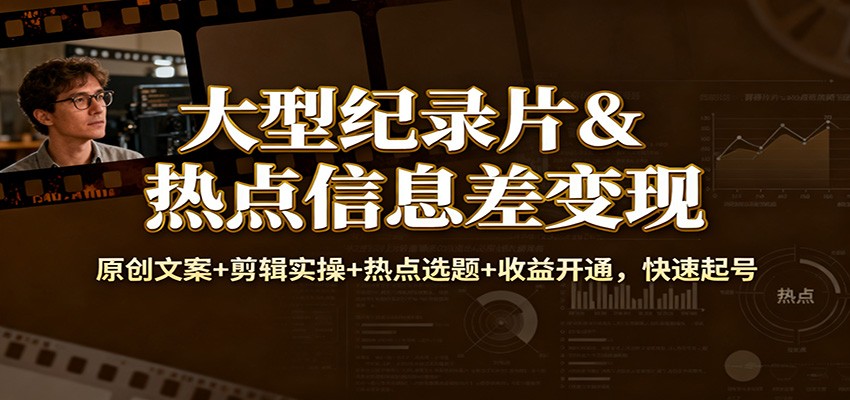 大型纪录片&热点信息差变现:原创文案+剪辑实操+热点选题+收益开通,快速起号 大型纪录片&热点信息差变现:原创文案+剪辑实操+热点选题+收益开通,快速起号