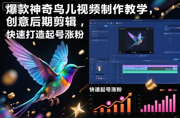 爆款神奇鸟儿视频制作教学，创意后期剪辑，快速打造起号涨粉|云雀资源分享