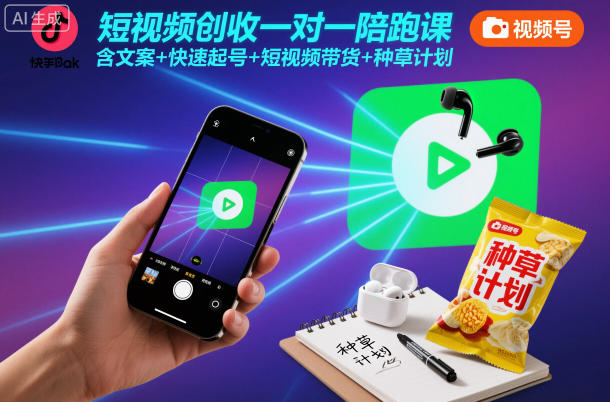 短视频创收一对一陪跑课，含文案+快速起号+短视频带货+种草计划|云雀资源分享