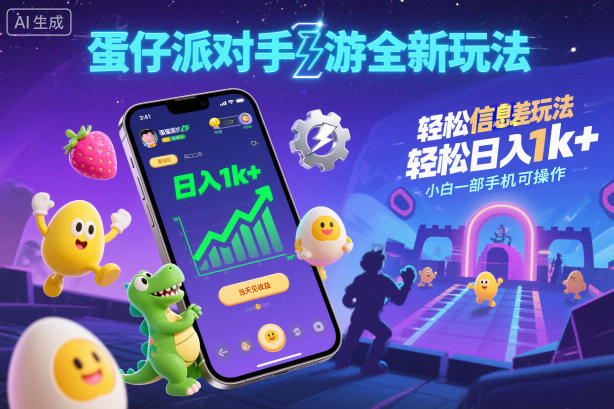 蛋仔派对手游全新玩法，轻松日入1k+，风口信息差玩法，当天见收益，小白一部手机可操作|云雀资源分享