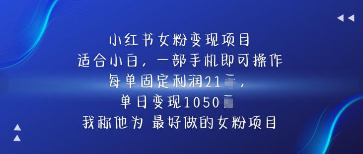 小红书女粉变现项目，单日变现1k+，最好做的女粉项目|云雀资源分享