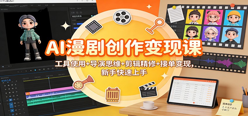 AI漫剧创作变现课:工具使用+导演思维+剪辑精修+接单变现,新手快速上手|云雀资源分享