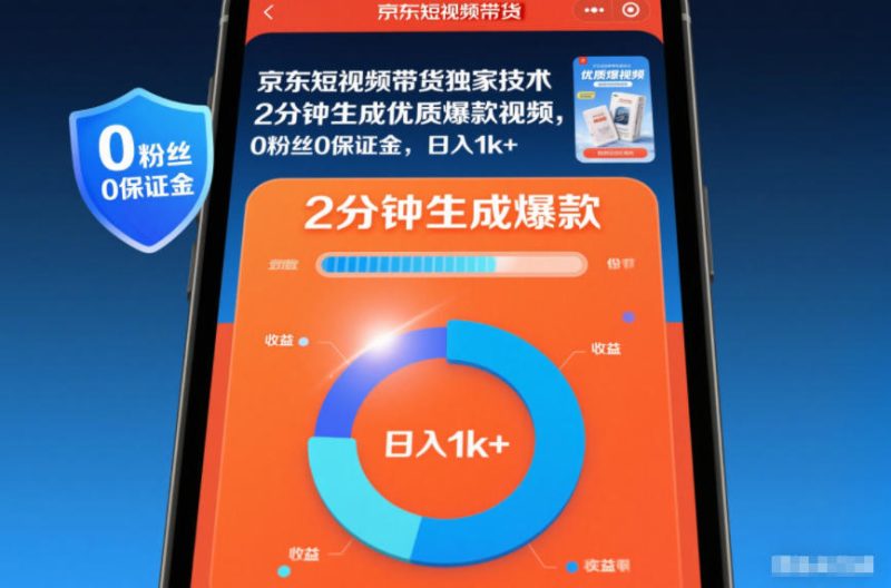 京东短视频带货独家技术,2分钟生成一条优质爆款视频,0粉丝0保证金,日入1k+【揭秘】|云雀资源分享