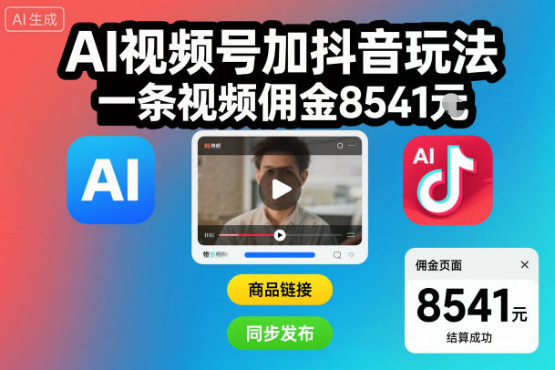 AI视频号加抖音玩法，一条视频佣金8541米|云雀资源分享