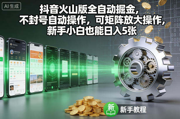 抖音火山版全自动掘金,不封号自动操作,可矩阵放大操作,新手小白也能日入5张【揭秘】|云雀资源分享