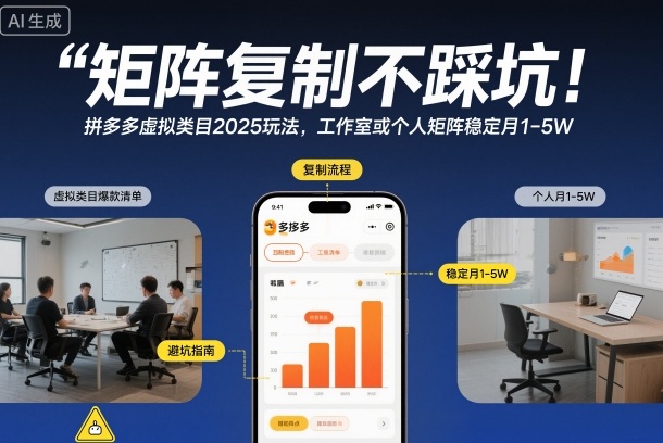 矩阵复制不踩坑!拼多多虚拟类目2025玩法,工作室或者个人矩阵稳定月1-5W【揭秘】|云雀资源分享