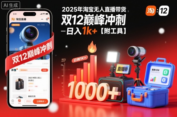 2025年淘宝无人直播带货，冲刺双12，日入1k+【附工具】【揭秘】|云雀资源分享