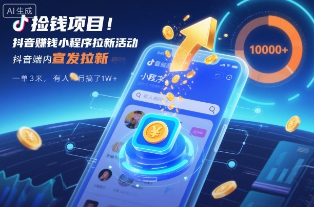 捡钱项目!抖音賺钱小程序拉新活动,抖音端内宣发拉新,一单3米,有人半个月搞了1W+|云雀资源分享