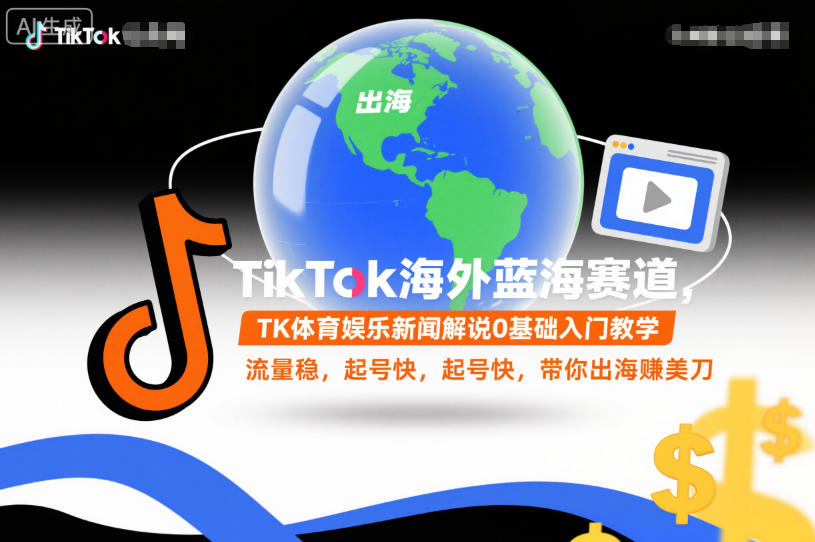 TikTok海外蓝海赛道，TK体育娱乐新闻解说0基础入门教学，流量稳，起号快，带你出海賺美刀|云雀资源分享
