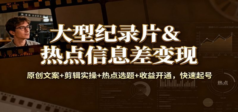 大型纪录片&热点信息差变现:原创文案+剪辑实操+热点选题+收益开通,快速起号|云雀资源分享