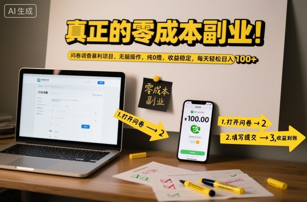真正的零成本副业!问卷调查暴利项目,无脑操作,纯0撸,收益稳定,每天轻松日入100+【揭秘】|云雀资源分享