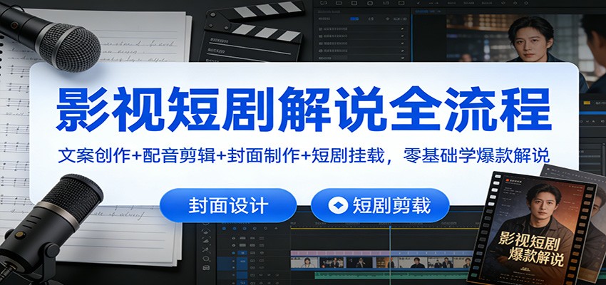 影视短剧解说全流程：文案创作+配音剪辑+封面制作+短剧挂载，零基础学爆款解说|云雀资源分享