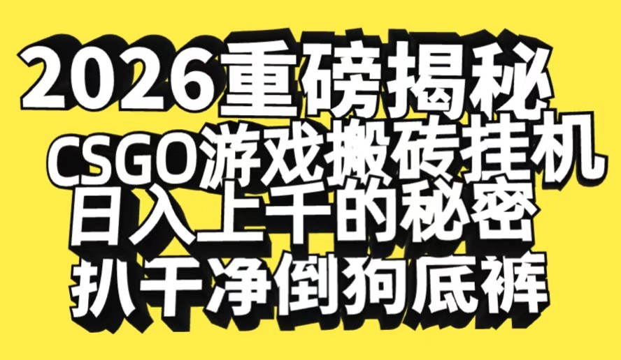 2026开年重磅解密,CSGO游戏搬砖挂机日入上千的秘密,把倒狗的底裤扒干|云雀资源分享
