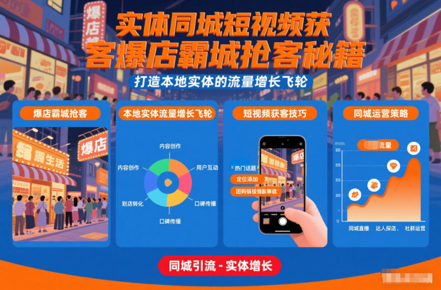 实体同城短视频获客爆店霸城抢客秘籍，打造本地实体的流量增长飞轮|云雀资源分享