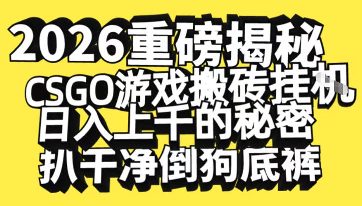 2026开年重磅解密，CSGO游戏搬砖挂G日入1k+的秘密，把倒狗的底裤扒干【揭秘】|云雀资源分享