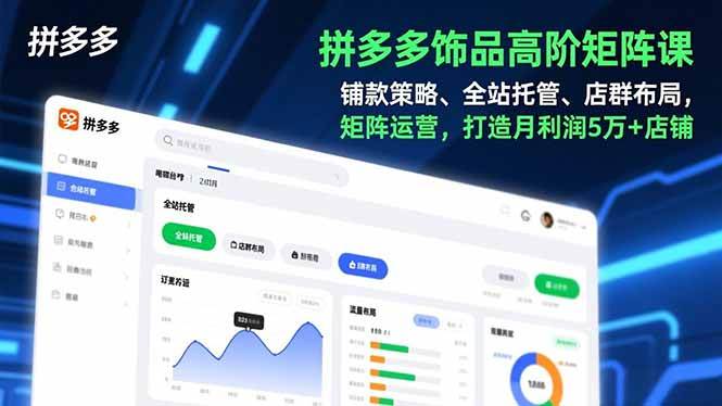 拼多多饰品高阶矩阵课，铺款策略、全站托管、店群布局，矩阵运营，打造月利润5万+店铺|云雀资源分享