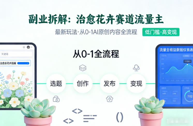 副业拆解：治愈花卉赛道流量主最新玩法，从0-1AI原创内容全流程|云雀资源分享