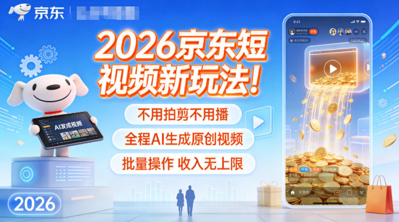 2026京东短视频新玩法！不用拍剪不用播，全程AI生成原创视频，批量操作收入无上限|云雀资源分享