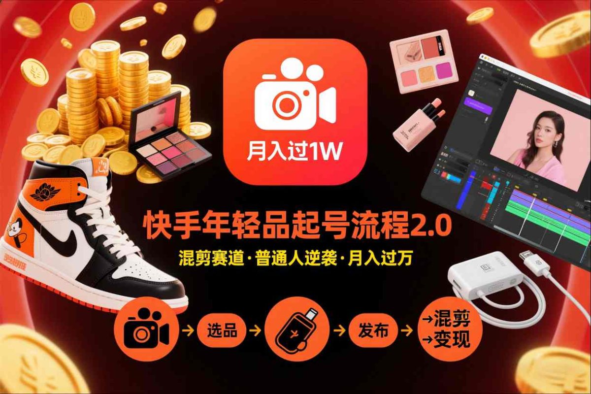 快手短视频带货年轻品起号流程2.0，快手年轻品混剪赛道，普通人也能月入过1W|云雀资源分享