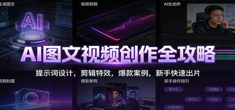 AI图文视频创作全攻略：提示词设计，剪辑特效，爆款案例，新手快速出片|云雀资源分享