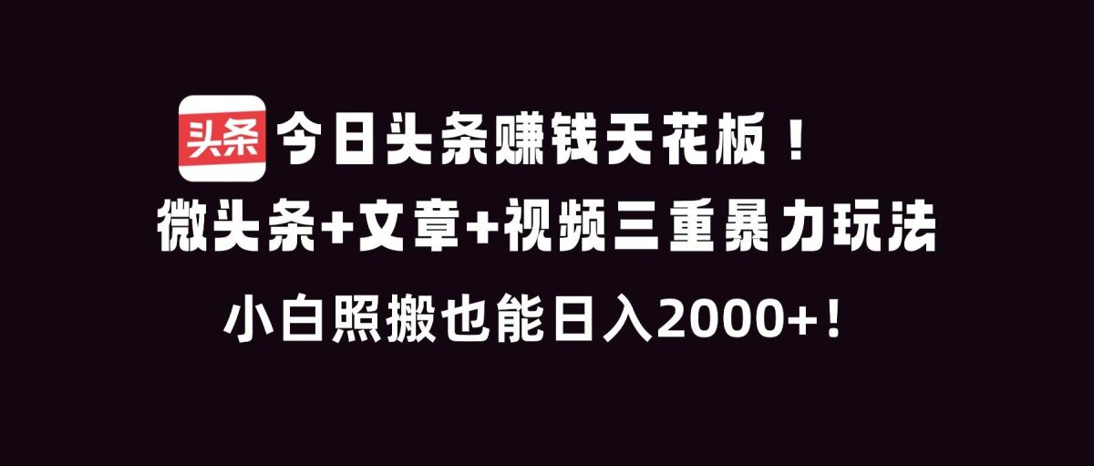 今日头条赚钱天花板！微头条+文章+视频三重暴利玩法，小白照搬也能日人2000+|云雀资源分享