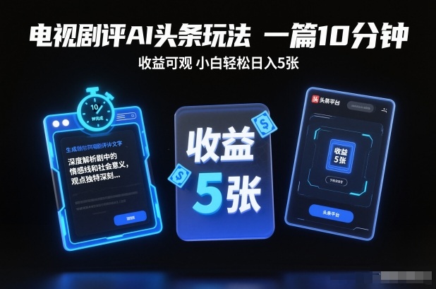 电视剧评AI头条玩法，一篇10分钟，收益可观，小白轻松日入5张+【独家】|云雀资源分享