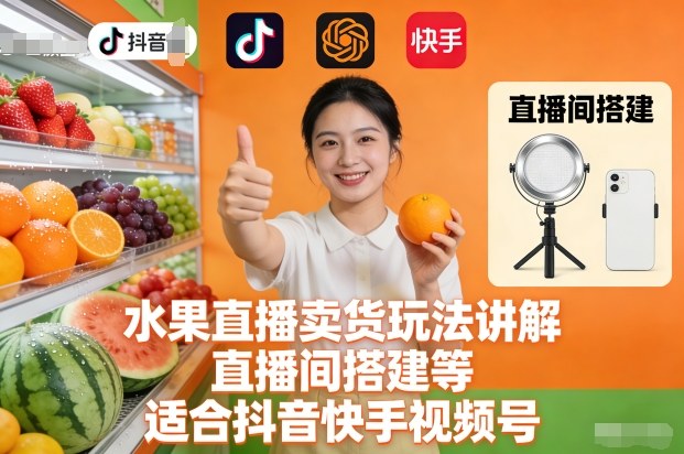 水果直播卖货玩法讲解、直播间搭建等，适合抖音快手视频号|云雀资源分享