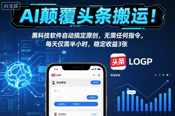 AI颠覆头条搬运！黑科技软件自动搞定原创，无需任何指令。每天仅需半小时，稳定收益3张【揭秘】|云雀资源分享