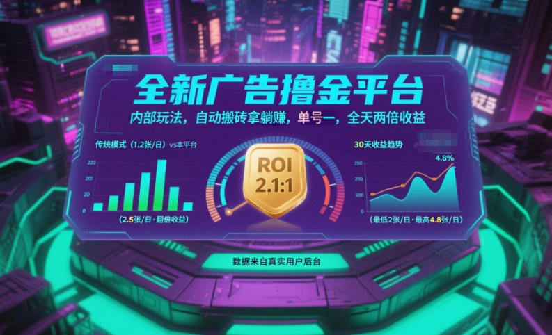 全新广告撸金平台，内部玩法，自动搬砖拿躺賺，单号一天保底2张+，全天两倍收益【揭秘】|云雀资源分享