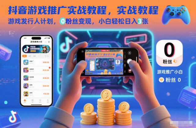 抖音游戏推广实战教程，游戏发行人计划，0粉丝变现，小白轻松日入3张|云雀资源分享