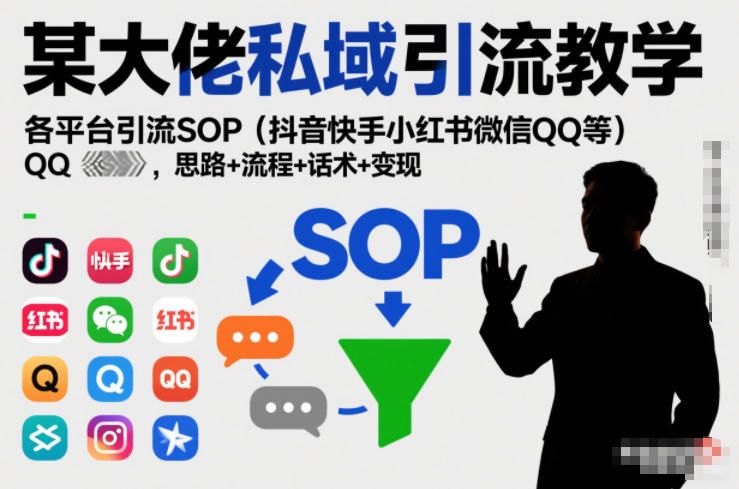 某大佬私域引流教学，各平台引流SOP（抖音快手小红书微信QQ等），思路+流程+话术+变现|云雀资源分享