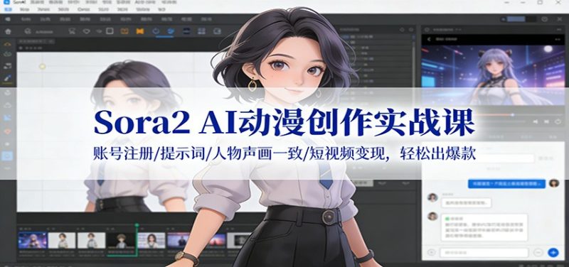 Sora2 AI动漫创作实战课：账号注册/提示词/人物声画一致/短视频变现，轻松出爆款|云雀资源分享