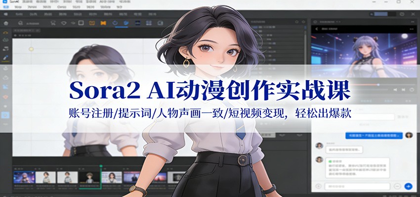 Sora2 AI动漫创作实战课：账号注册/提示词/人物声画一致/短视频变现，轻松出爆款|云雀资源分享